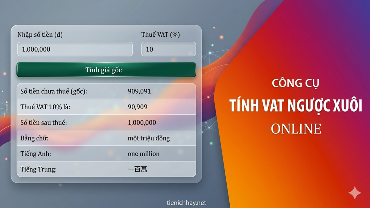 Tính VAT ngược xuôi online 2026