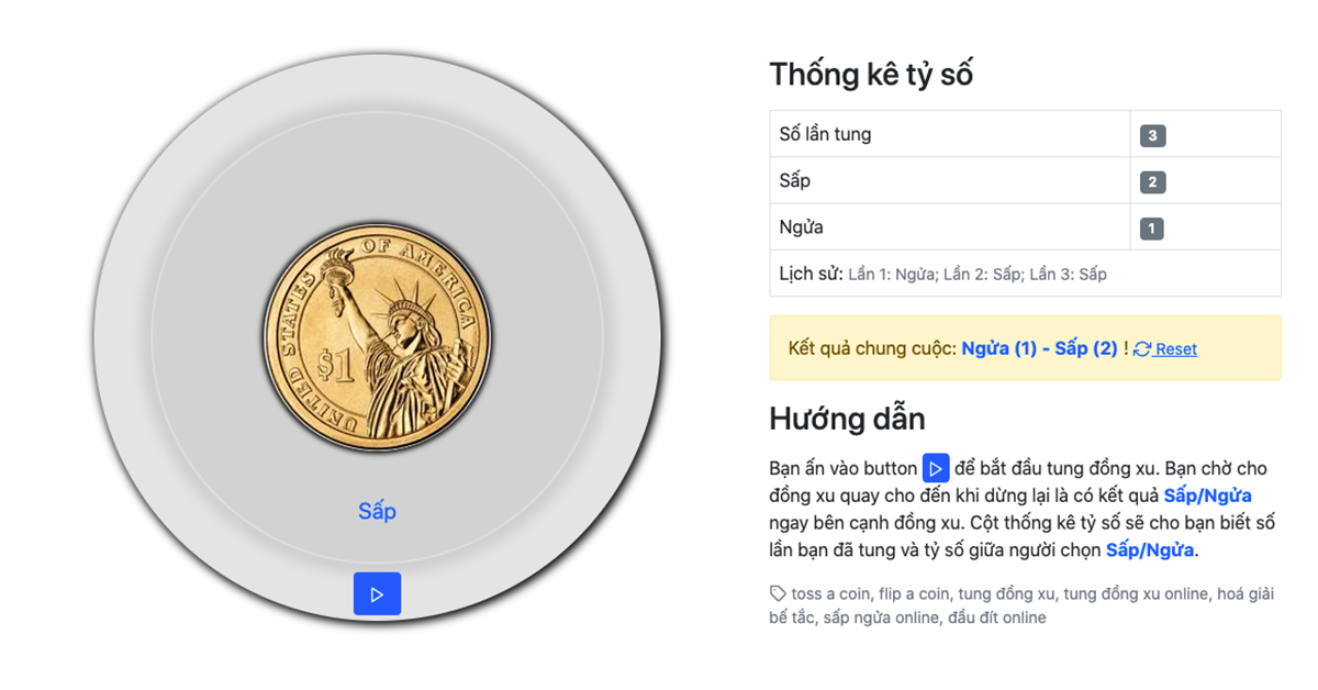 Tung đồng xu online | Trò chơi hên xui 2024*