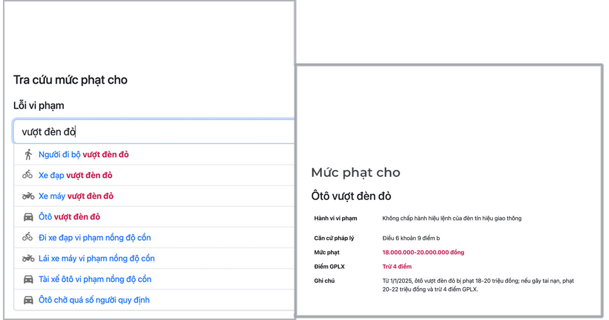 Tra cứu mức phạt 2025